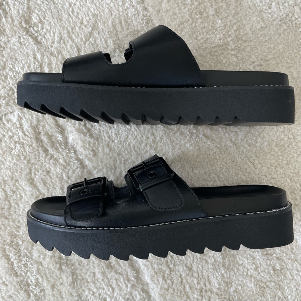 NWOT Madden NYC Black Double Buckle Flatforms Sz 8.5 - Picture 5 of 11